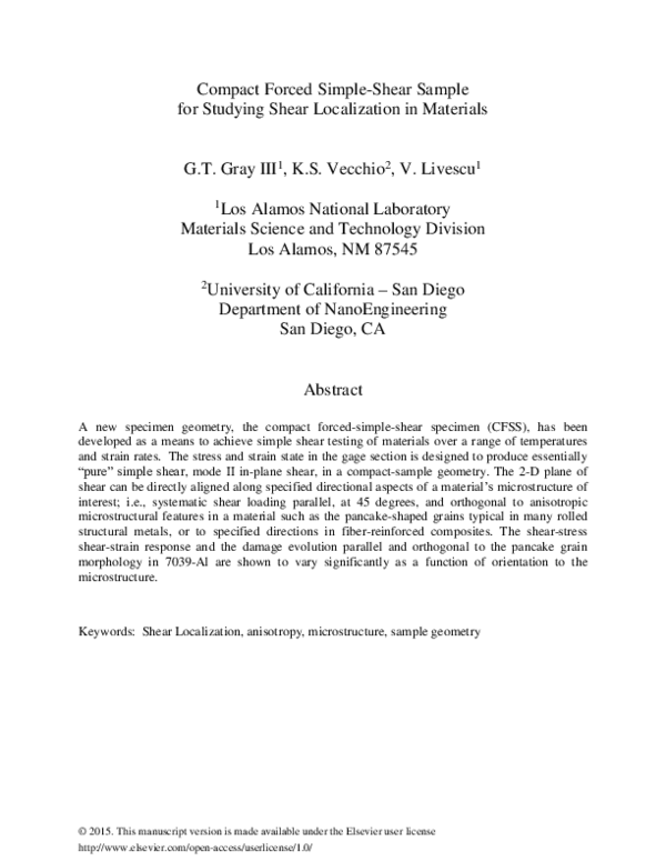 (PDF) Compact forced simple-shear sample for studying shear ...