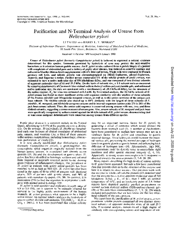 (PDF) Purification and N-terminal analysis of urease from Helicobacter ...