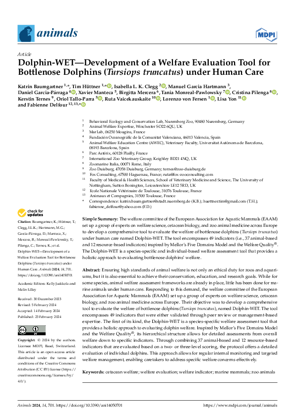 (PDF) Dolphin-WET—Development of a Welfare Evaluation Tool for ...
