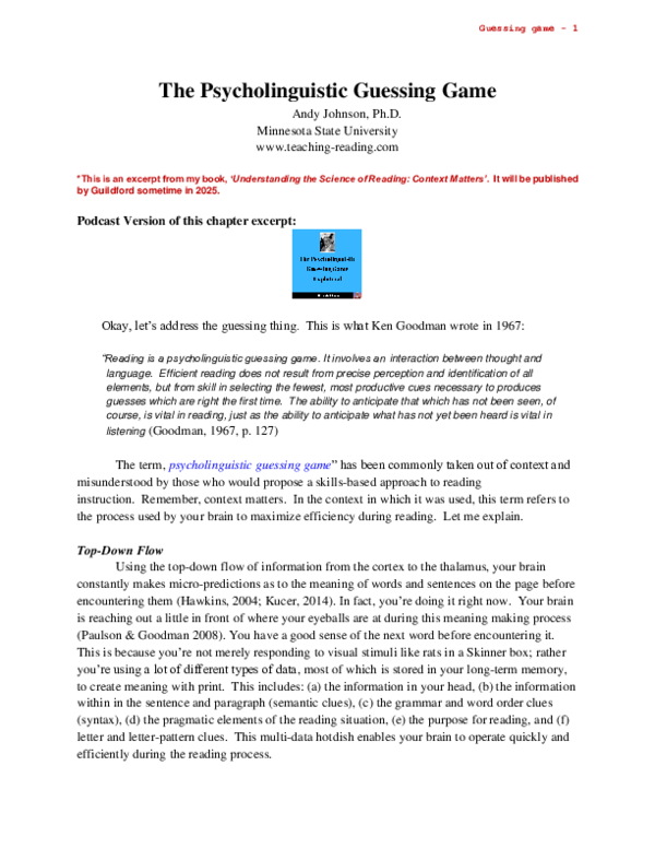 (PDF) Understanding the Psycholinguistic Guessing Game