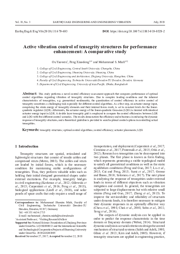 (PDF) Active vibration control of tensegrity structures for performance ...