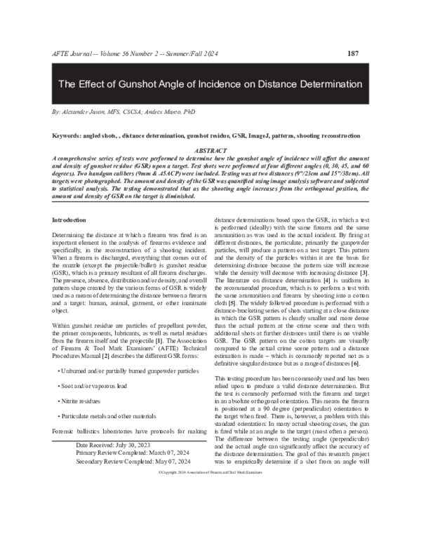 (PDF) The Effect of Gunshot Angle of Incidence on Distance Determination