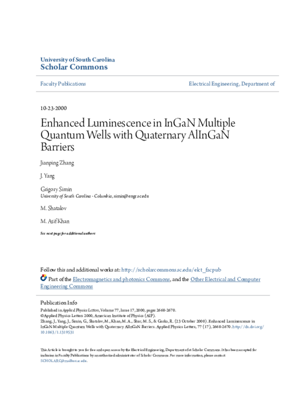 (PDF) Enhanced luminescence in InGaN multiple quantum wells with ...