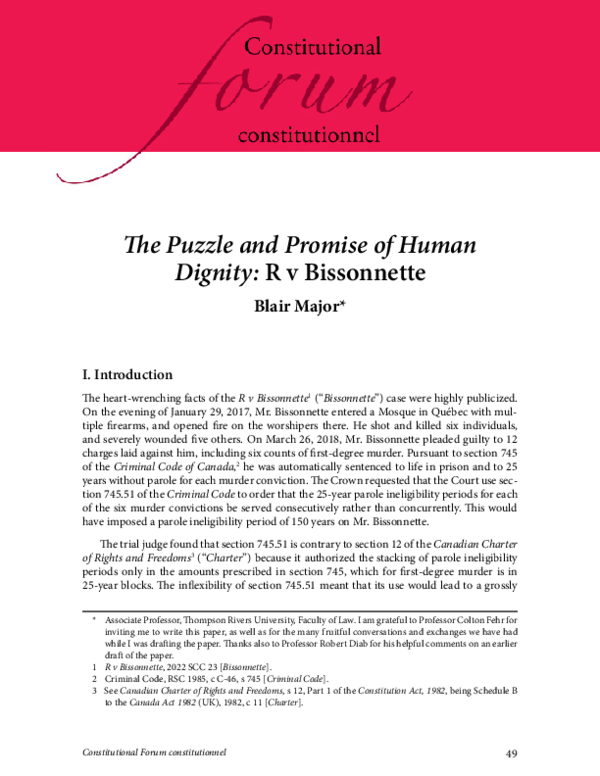(PDF) The Puzzle and Promise of Human Dignity: R v Bissonnette