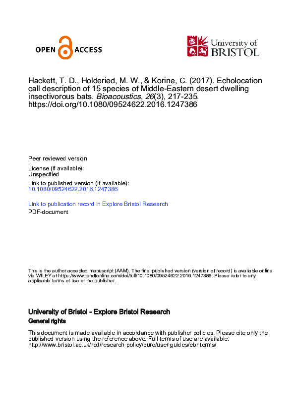 (PDF) Echolocation call description of 15 species of Middle-Eastern ...