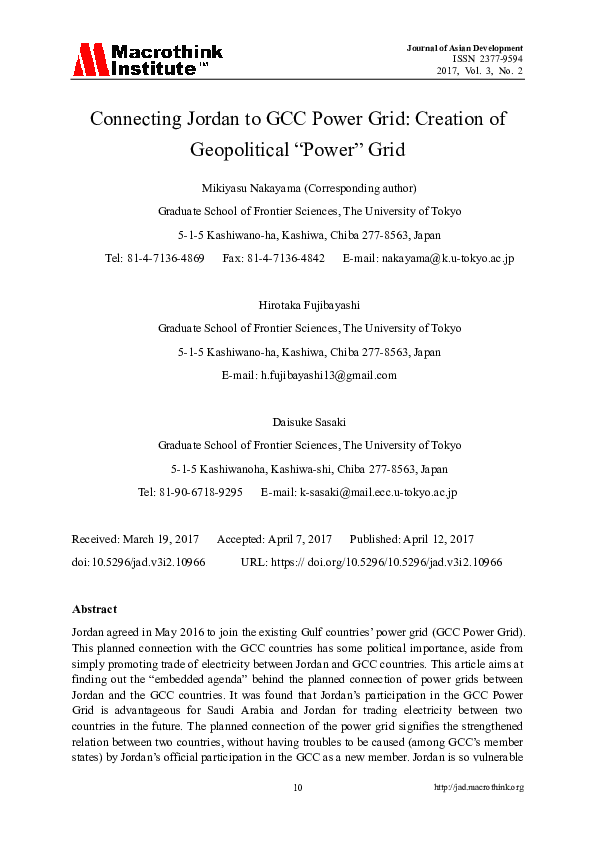(PDF) Connecting Jordan to GCC Power Grid: Creation of Geopolitical ...