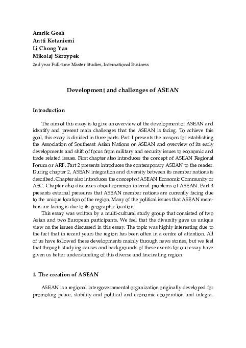 (PDF) Development and challenges of ASEAN