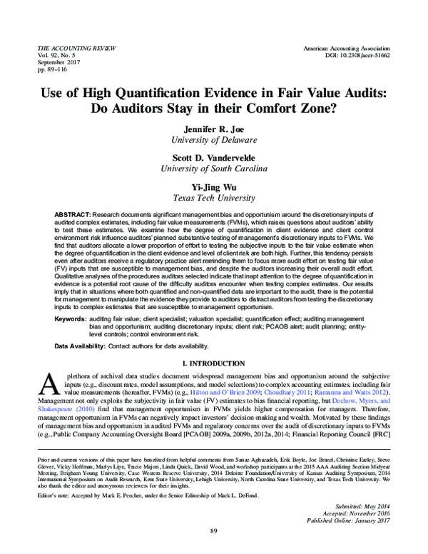 (PDF) Use of High Quantification Evidence in Fair Value Audits: Do ...