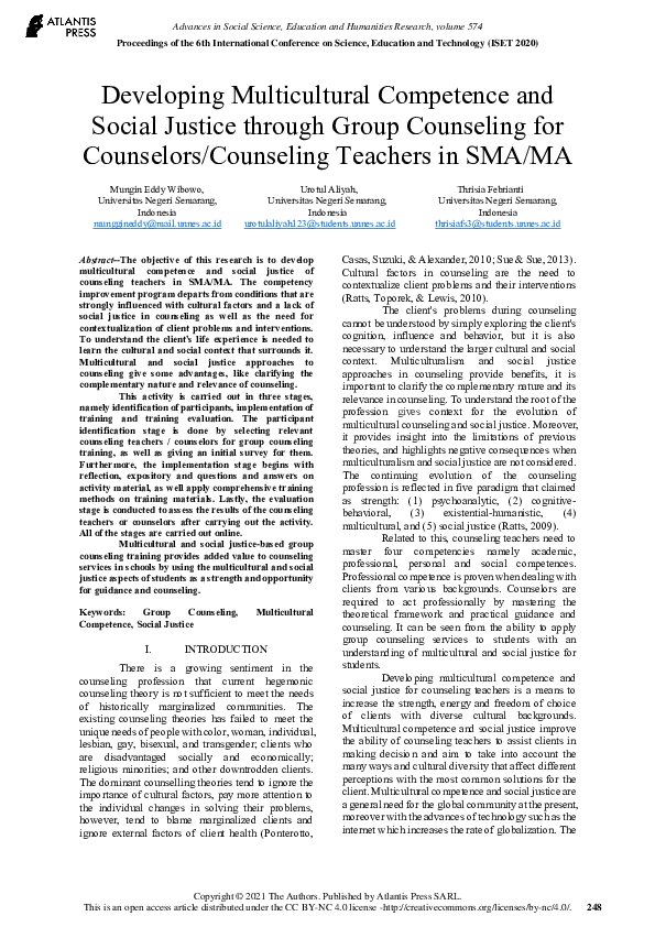(PDF) Developing Multicultural Competence and Social Justice Through ...