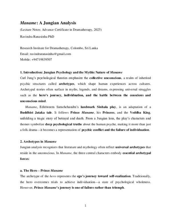 (PDF) Maname: A Jungian Analysis