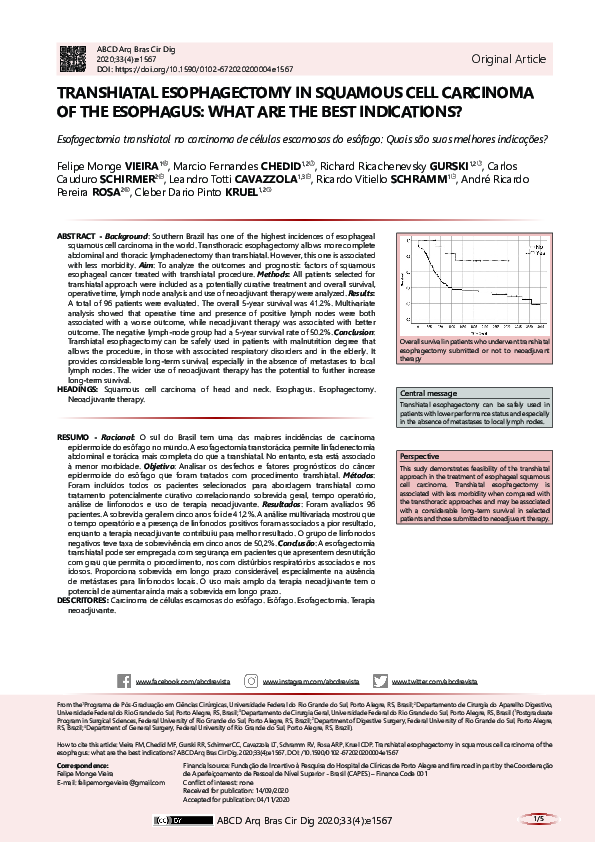 (PDF) Transhiatal Esophagectomy in Squamous Cell Carcinoma of the ...