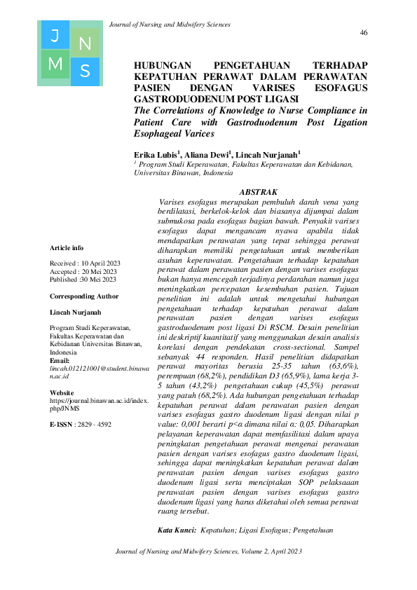 (PDF) Hubungan Pengetahuan Terhadap Kepatuhan Perawat Dalam Perawatan ...