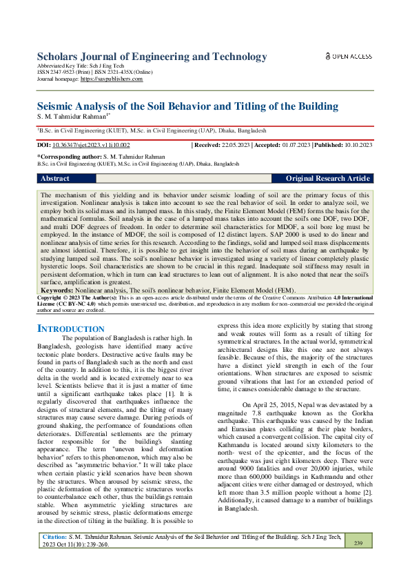 (PDF) Seismic Analysis of the Soil Behavior and Titling of the Building