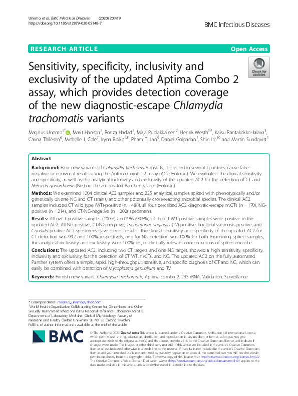 (PDF) Sensitivity, specificity, inclusivity and exclusivity of the ...