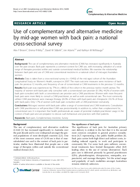 (PDF) Use of complementary and alternative medicine by mid-age women ...