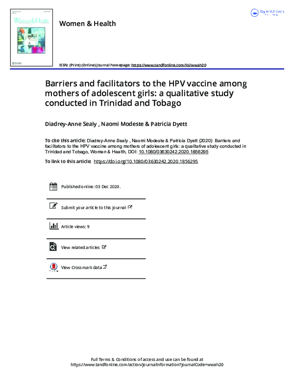 (PDF) Barriers and facilitators to the HPV vaccine among mothers of ...