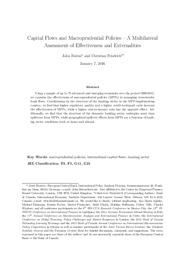 (PDF) Capital Flows and Macroprudential Policies - A Multilateral ...