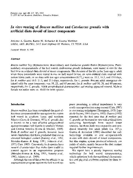 (PDF) In vitro rearing of Bracon mellitor and Catolaccus grandis with ...