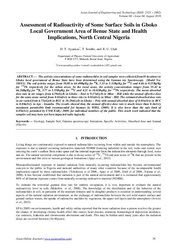 (PDF) Assessment of Radioactivity of Some Surface Soils in Gboko Local ...