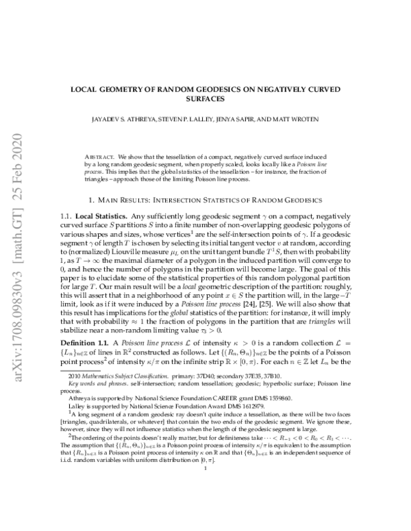 (PDF) Local geometry of random geodesics on hyperbolic surfaces
