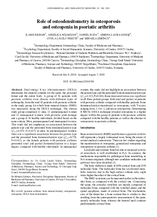 (PDF) Role of osteodensitometry in osteoporosis and osteopenia in ...