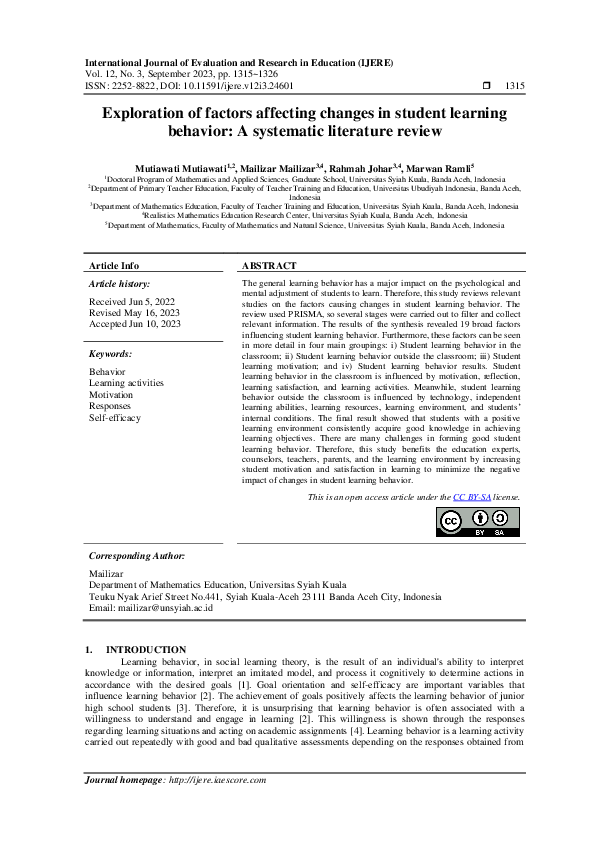 (PDF) Exploration of factors affecting changes in student learning ...