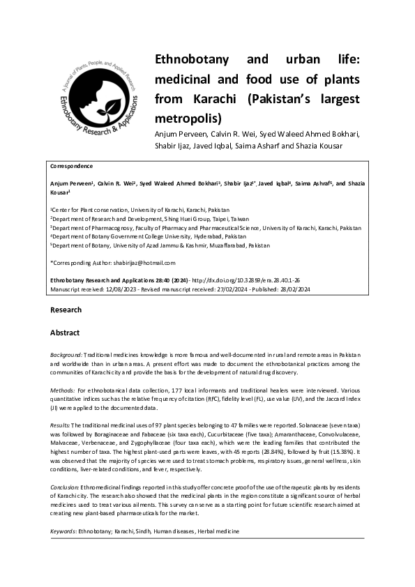 (PDF) Ethnobotany and urban life: medicinal and food use of plants from ...