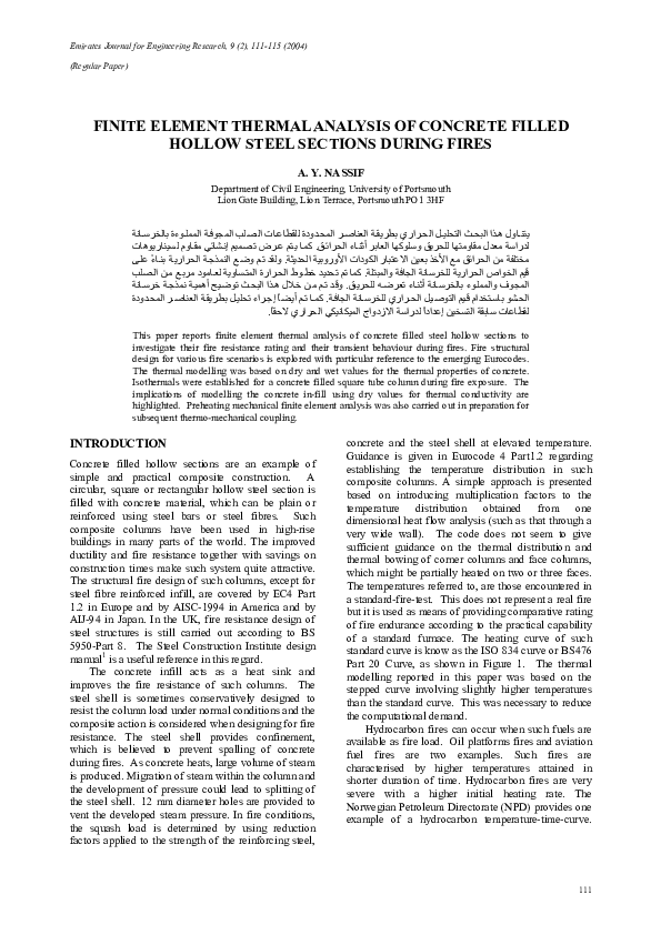(PDF) Finite element thermal analysis of concrete filled hollow steel ...