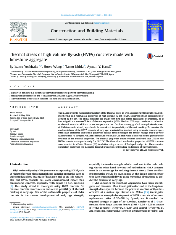 (PDF) Thermal stress of high volume fly-ash (HVFA) concrete made with ...