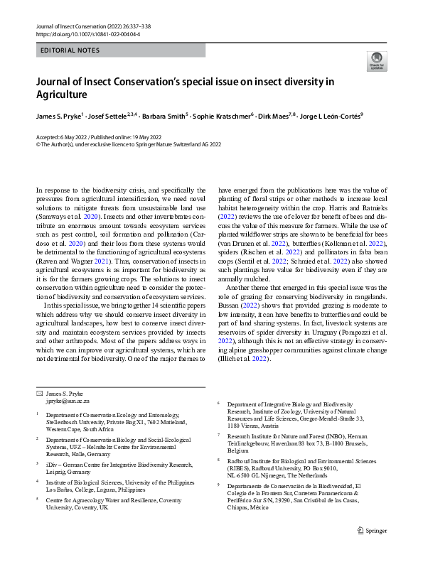 Journal of Insect Conservation’s special issue on insect diversity in ...