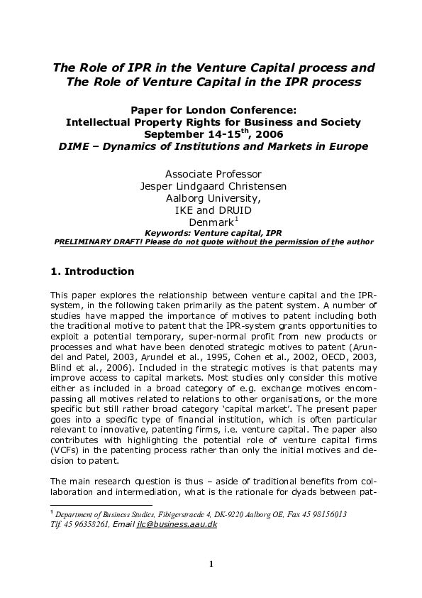 (PDF) The Role of IPR in the Venture Capital process and The Role of ...