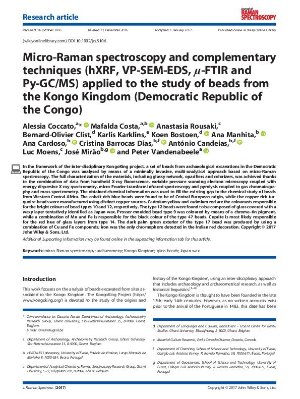 (PDF) Micro‐Raman spectroscopy and complementary techniques (hXRF, VP ...