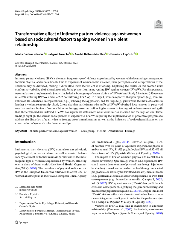 (PDF) Transformative effect of intimate partner violence against women ...