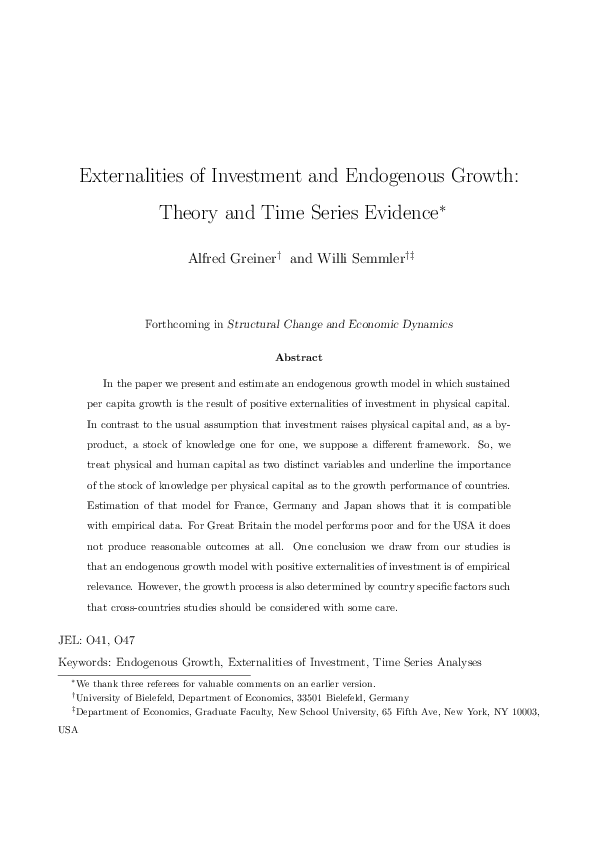 (PDF) Externalities of investment and endogenous growth: theory and ...