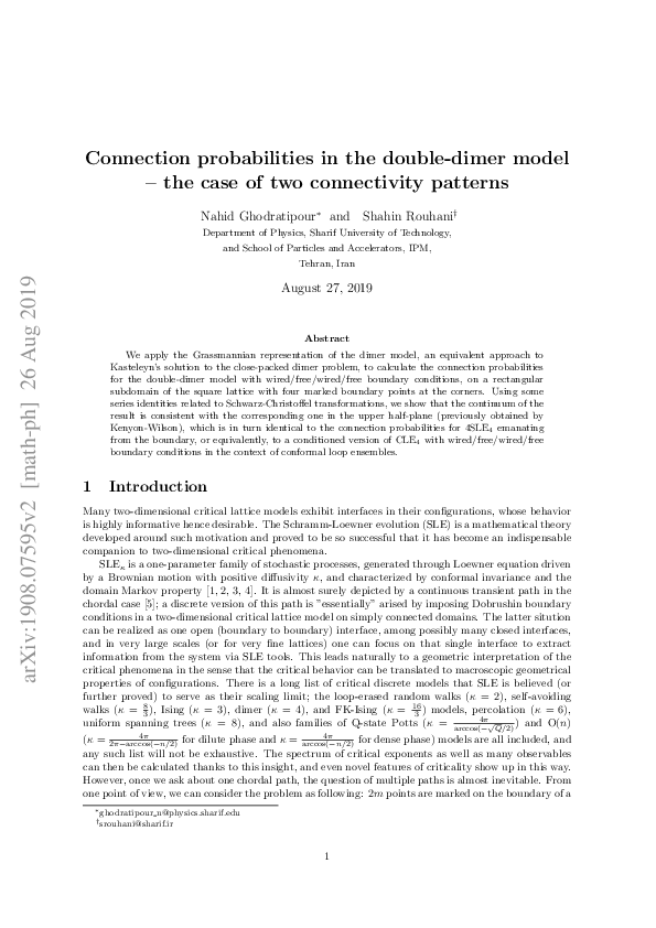 (PDF) Connection probabilities in the double-dimer model -- the case of ...