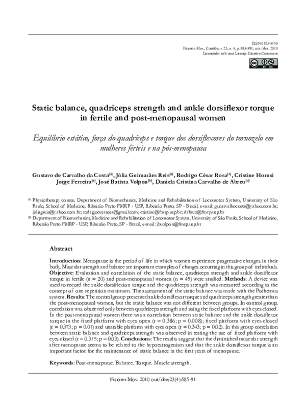 (PDF) Static balance, quadriceps strength and ankle dorsiflexor torque ...