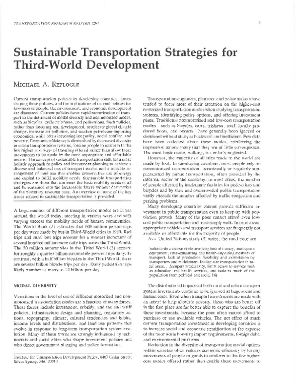 (PDF) Sustainable transportation strategies for third-world development