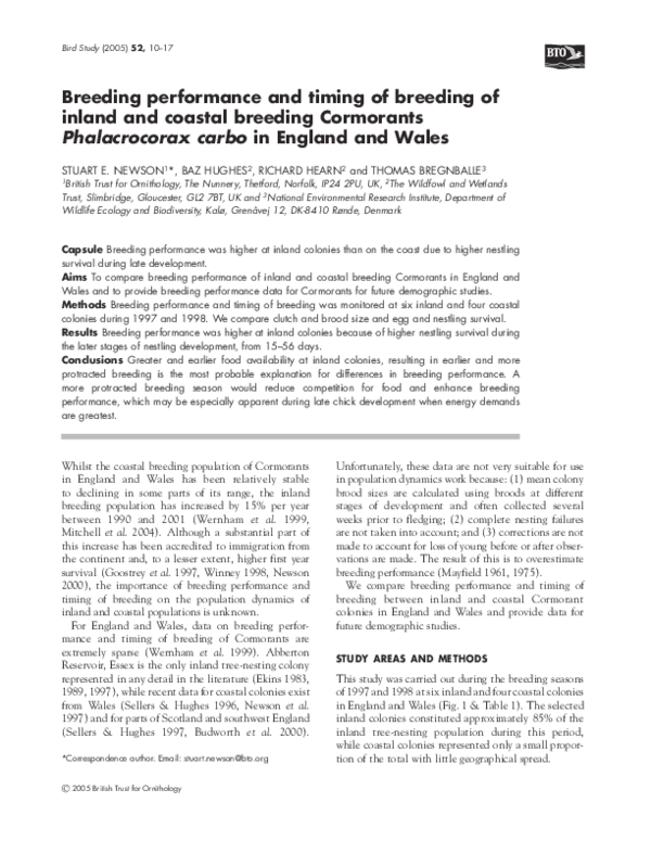 (PDF) Breeding performance and timing of breeding of inland and coastal ...