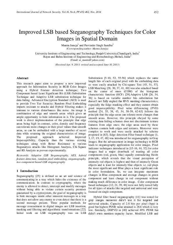 (PDF) Improved LSB based Steganography Techniques for Color Images in ...