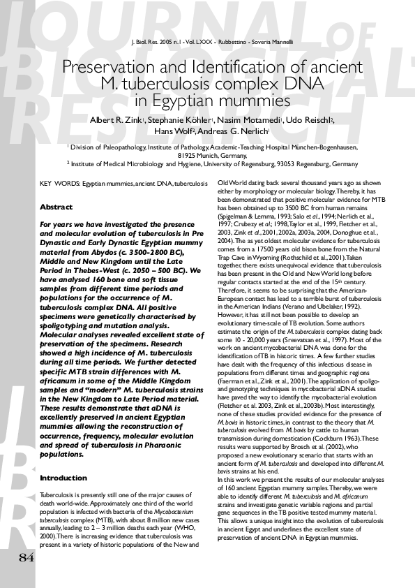 (PDF) Preservation and identification of ancient M. tuberculosis ...