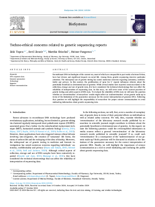 (PDF) Techno-ethical concerns related to genetic sequencing reports