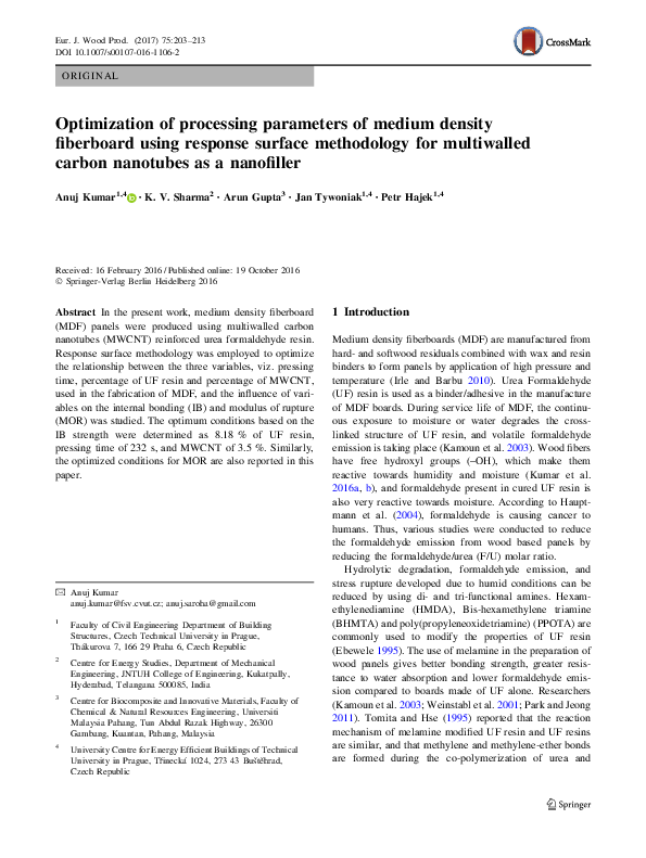 (PDF) Optimization of processing parameters of medium density ...