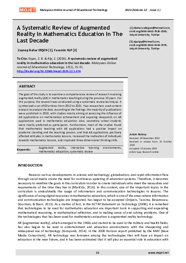 (PDF) A Systematic Review of Augmented Reality In Mathematics Education ...