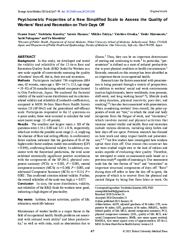 (PDF) Psychometric Properties of a New Simplified Scale to Assess the ...