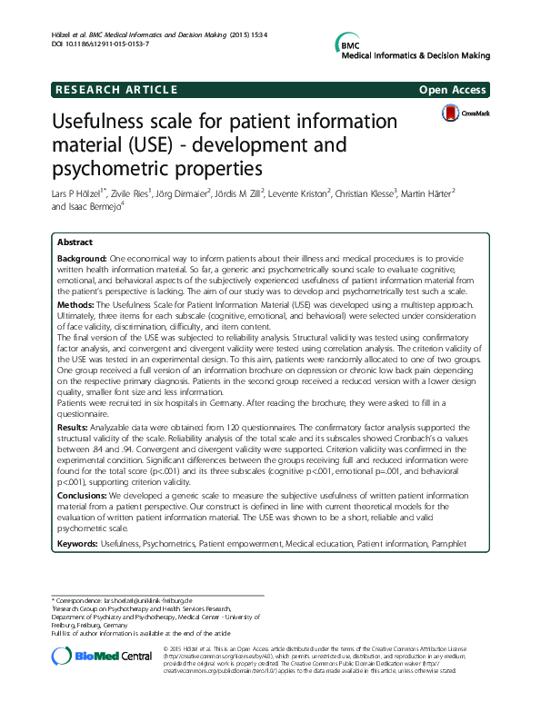 (PDF) Usefulness scale for patient information material (USE ...