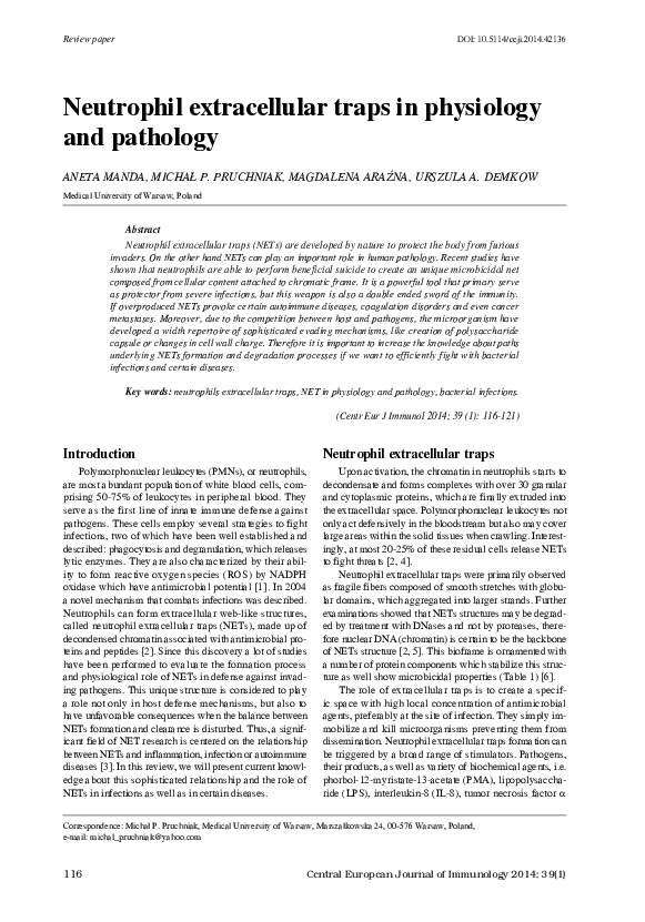 (PDF) Neutrophil extracellular traps in physiology and pathology