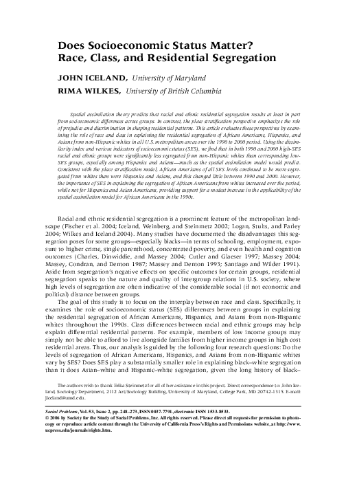 (PDF) Does Socioeconomic Status Matter? Race, Class, and Residential ...