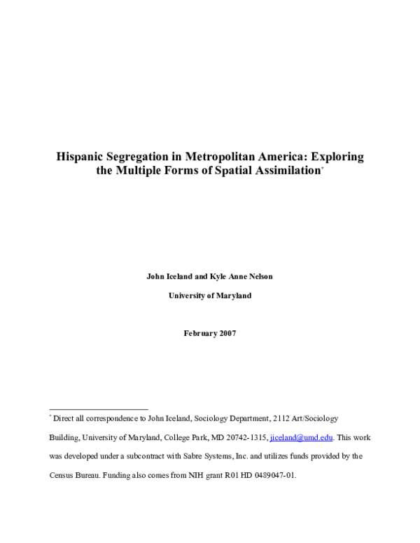 (PDF) Hispanic Segregation in Metropolitan America: Exploring the ...