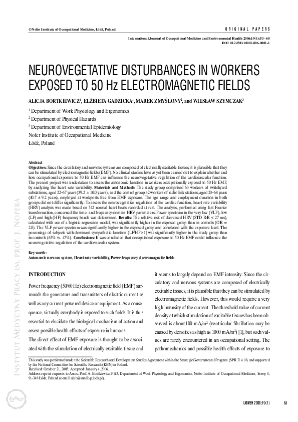 (PDF) Neurovegetative Disturbances in Workers Exposed to 50 Hz ...