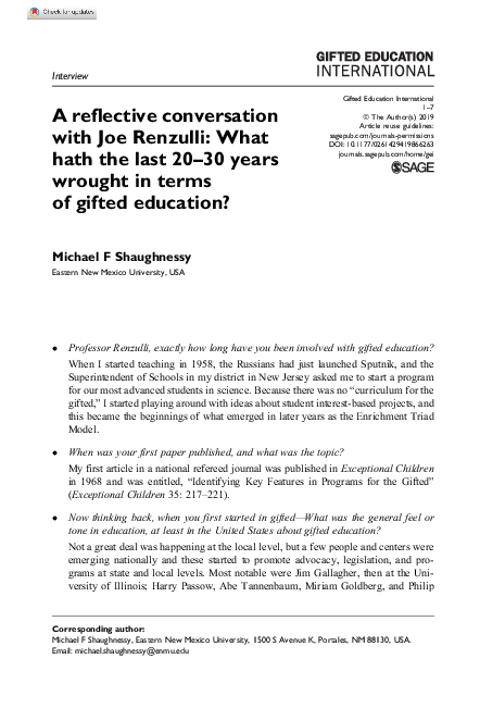 (PDF) A reflective conversation with Joe Renzulli: What hath the last ...